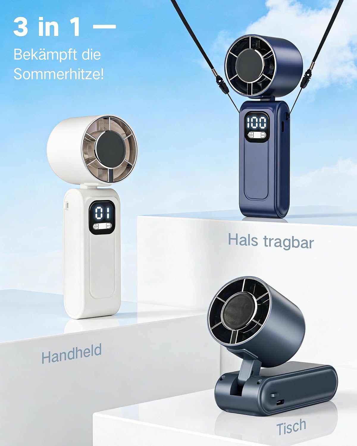 Detalle de Foumteex 2026 Neu: Tragbarer 3-in-1 Handventilator mit 16000 U/min, 5000 mAh Akku, USB-C Schnellladung und 16 Std. Laufzeit