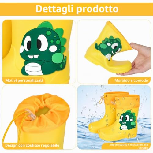 Thumbnail 3 de Aomig Stivaletti da pioggia per bambini EU 24-25 in PVC, dinosauro giallo