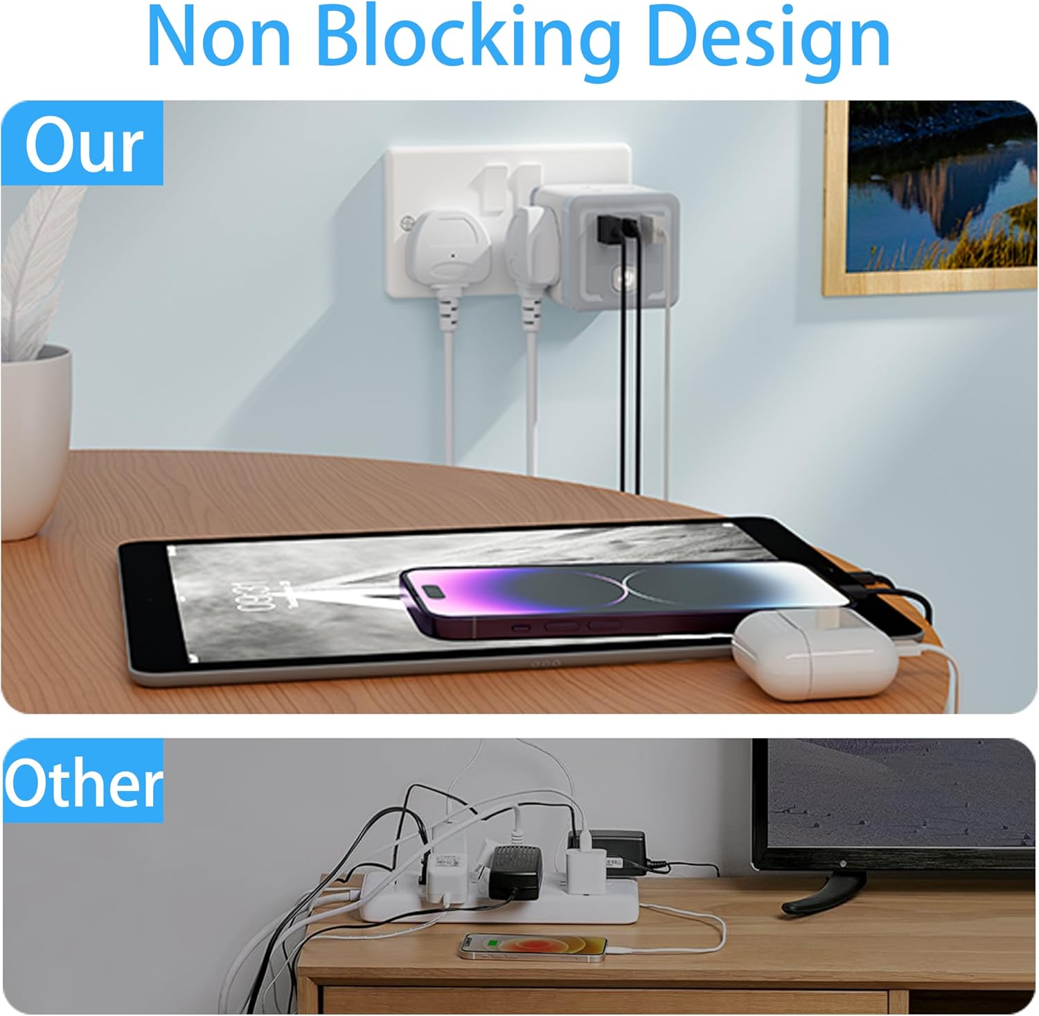 Detalle de AICODE 7-in-1 Plug Extension Socket with 3 USB (4-way) and Switch, 13A Multi Plug Adapter UK