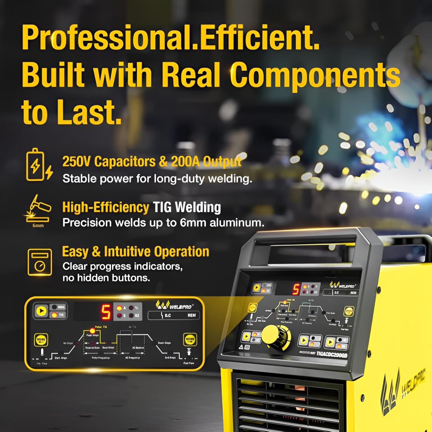 Thumbnail 1 de Weldpro 200A AC/DC TIG Welder with Pulse — 5-in-1 Multiprocess (AC/DC TIG, AC/DC Pulse TIG, Stick) with 110V/220V Dual Voltage