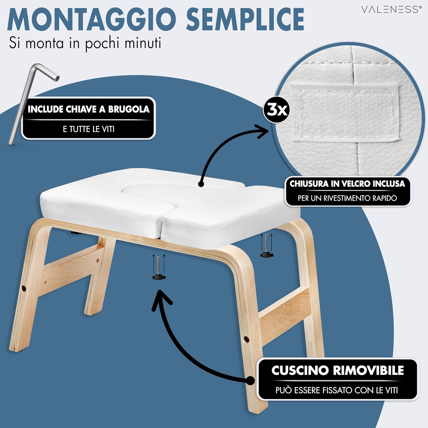 Thumbnail 5 de VALENESS sgabello yoga per verticali con cinturón, poster e yogablock fino a 150 kg