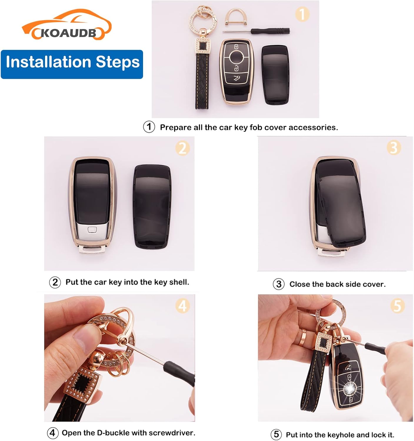 Thumbnail 3 de Koaudb Mercedes-Benz 3-Button Key Cover with Leather Lanyard and TPU Shell