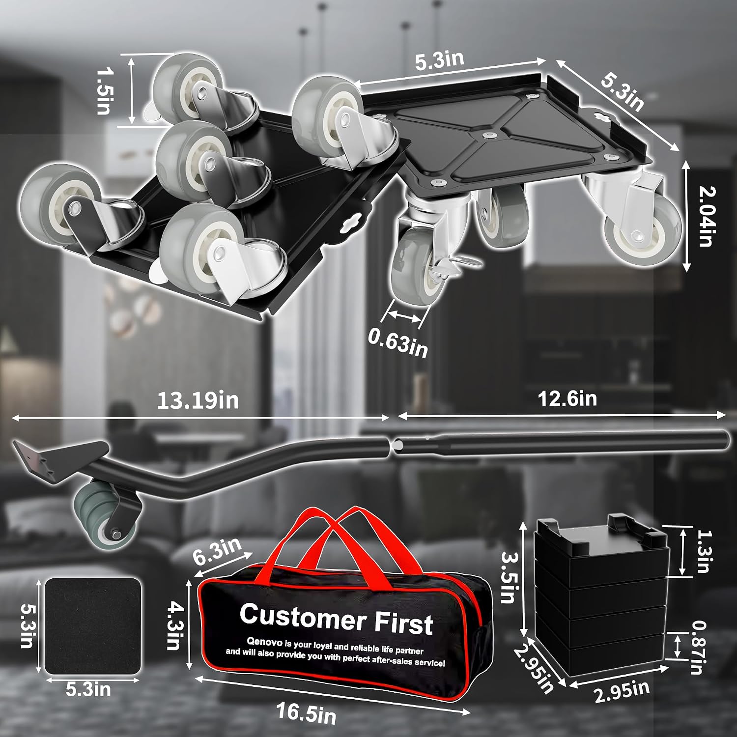 Thumbnail 1 de Qenovo 5-Wheel Heavy Duty Furniture Dolly (1500 lbs) with Locking Brakes and Anti-Slip Protection