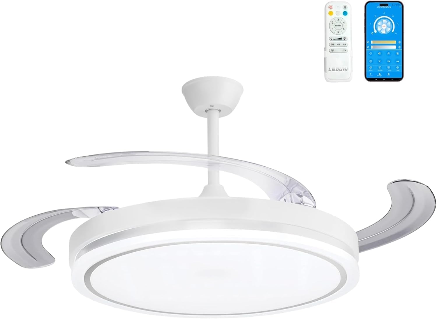 Thumbnail 6 de Ventilador de techo LEDUNI con luz, mando y motor DC 30W de 6 velocidades (50 cm, blanco mate)