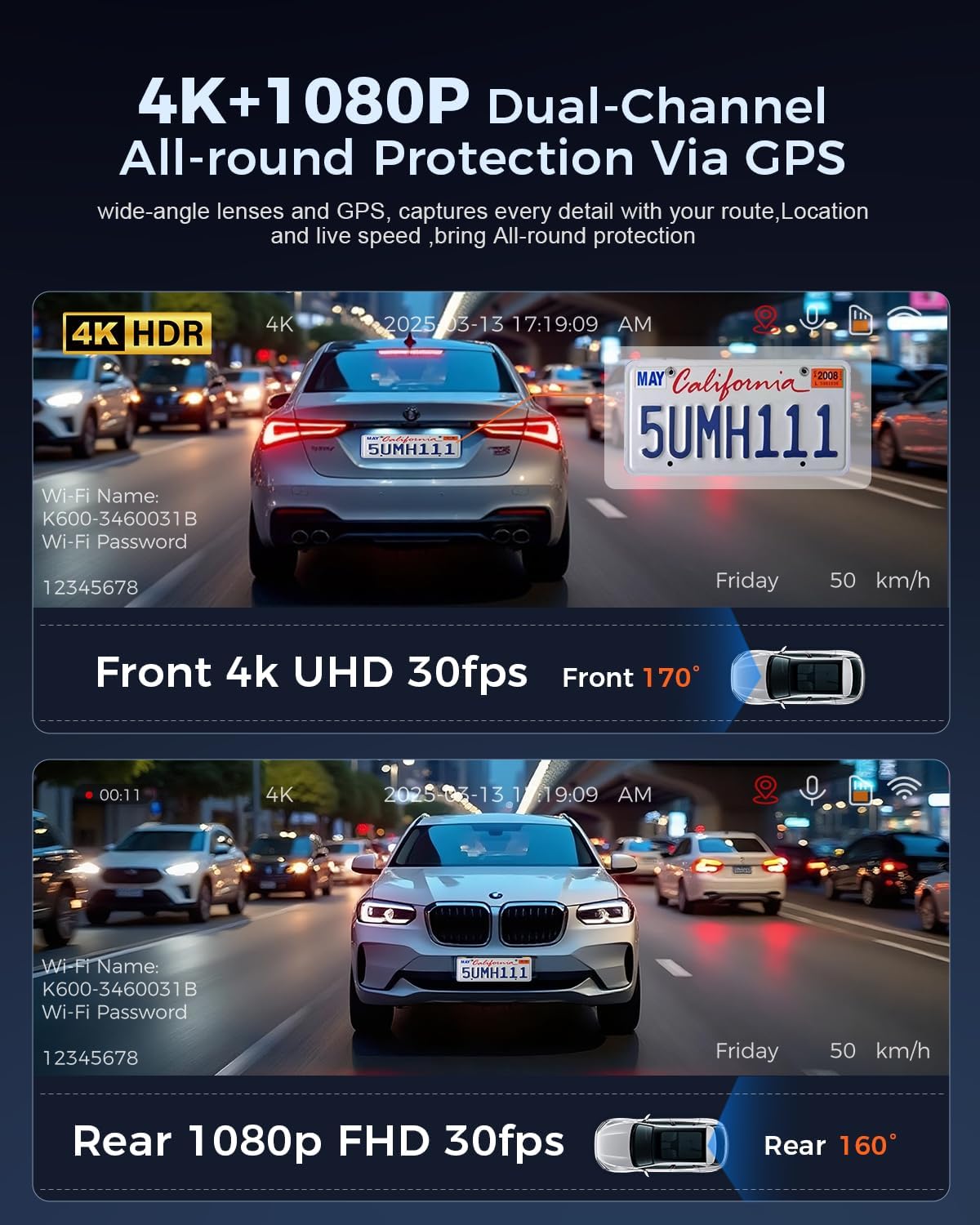 Thumbnail 4 de OVAMAN K600 4K Dash Cam with GPS and Wi‑Fi