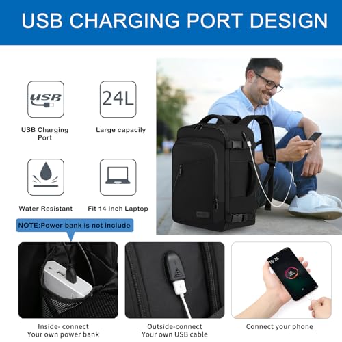 Thumbnail 6 de WENIG Bagage Cabine 40x30x20 cm – Sac à Dos Voyage avec USB et Poche Laptop 14", Noir