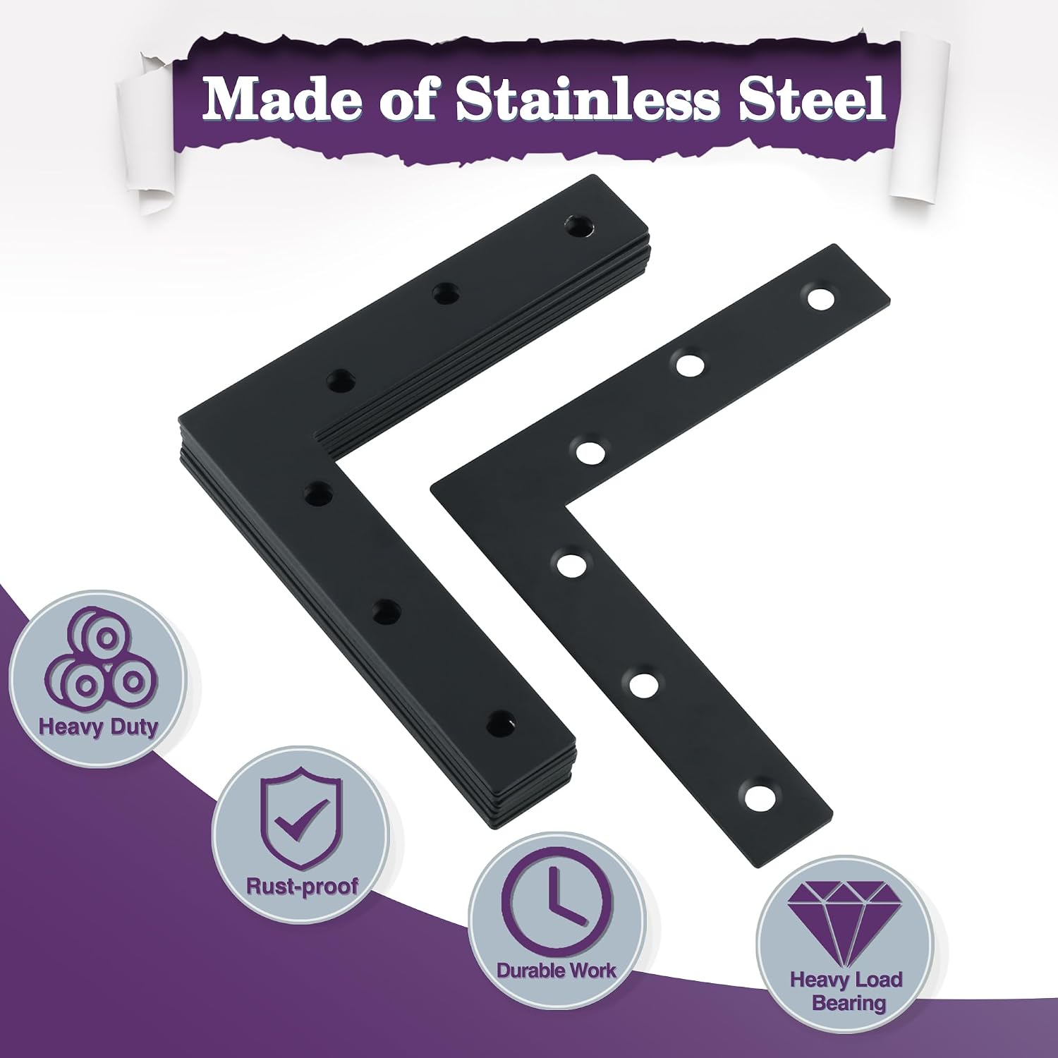 Thumbnail 2 de Alise J7120LB-8P Black Stainless Steel L Brackets, 8-Piece Set