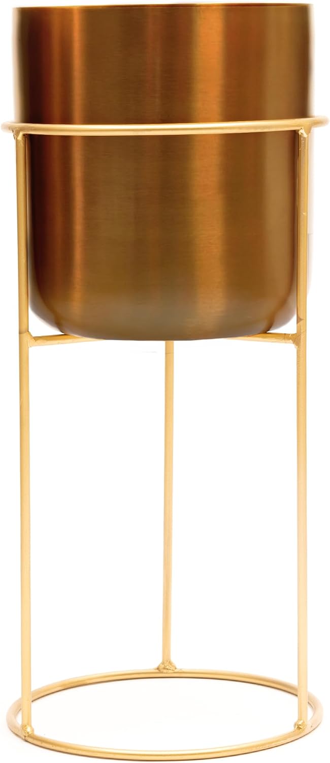 Detalle de Olly & Rose Brushed Gold Metal Plant Pot 35cm