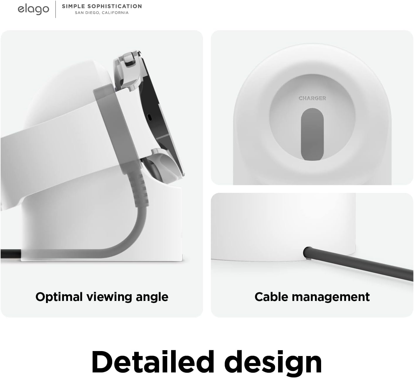 Thumbnail 4 de elago GWT2 Charger Stand for Samsung Galaxy Watch (8/8 Classic, 7/Ultra, 6/6 Classic, 5/5 Pro) — Nightstand Mode, cable management (white)