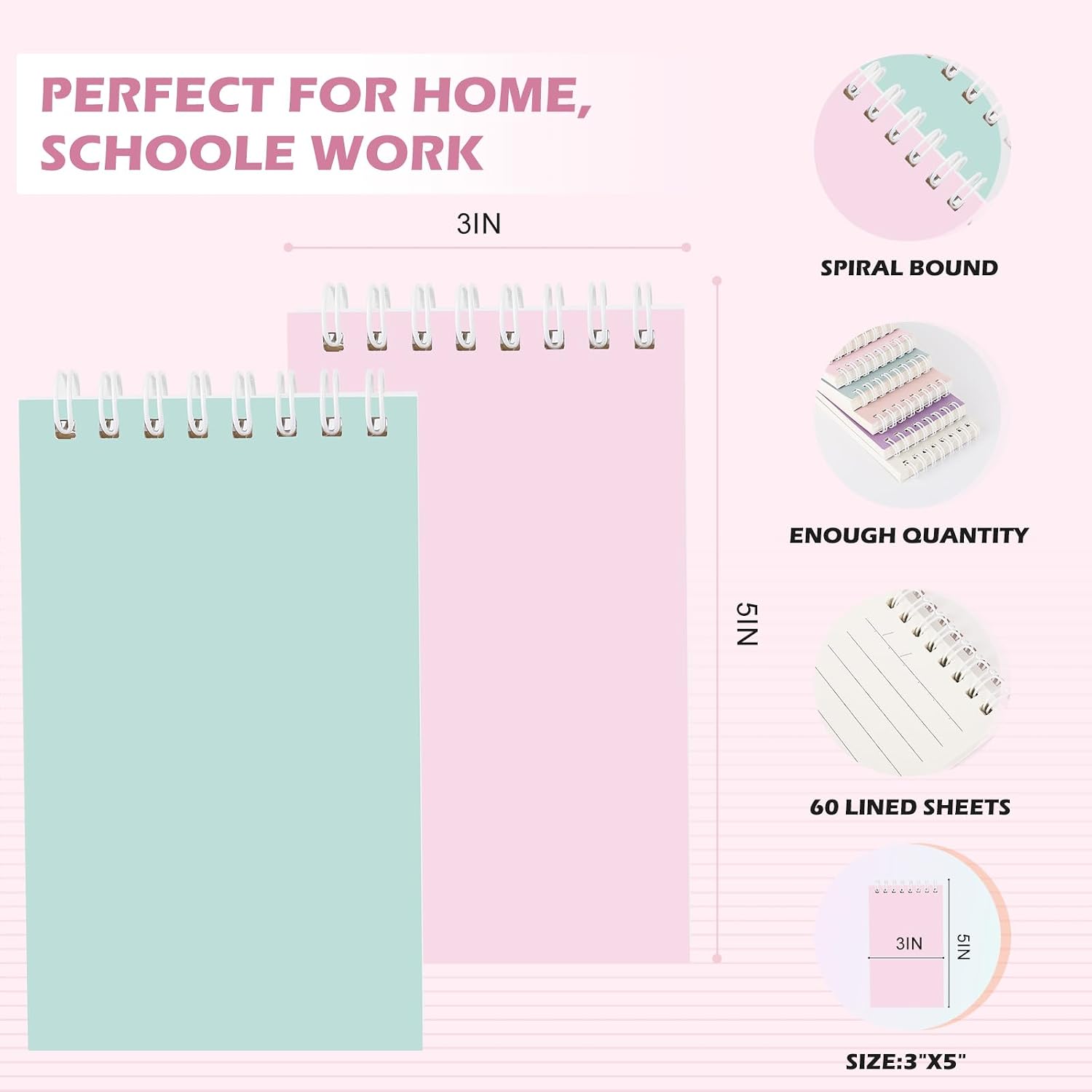 Detalle de Ddaowanx 3x5 Pocket Spiral Notebooks, Lined Pages, Assorted Colors