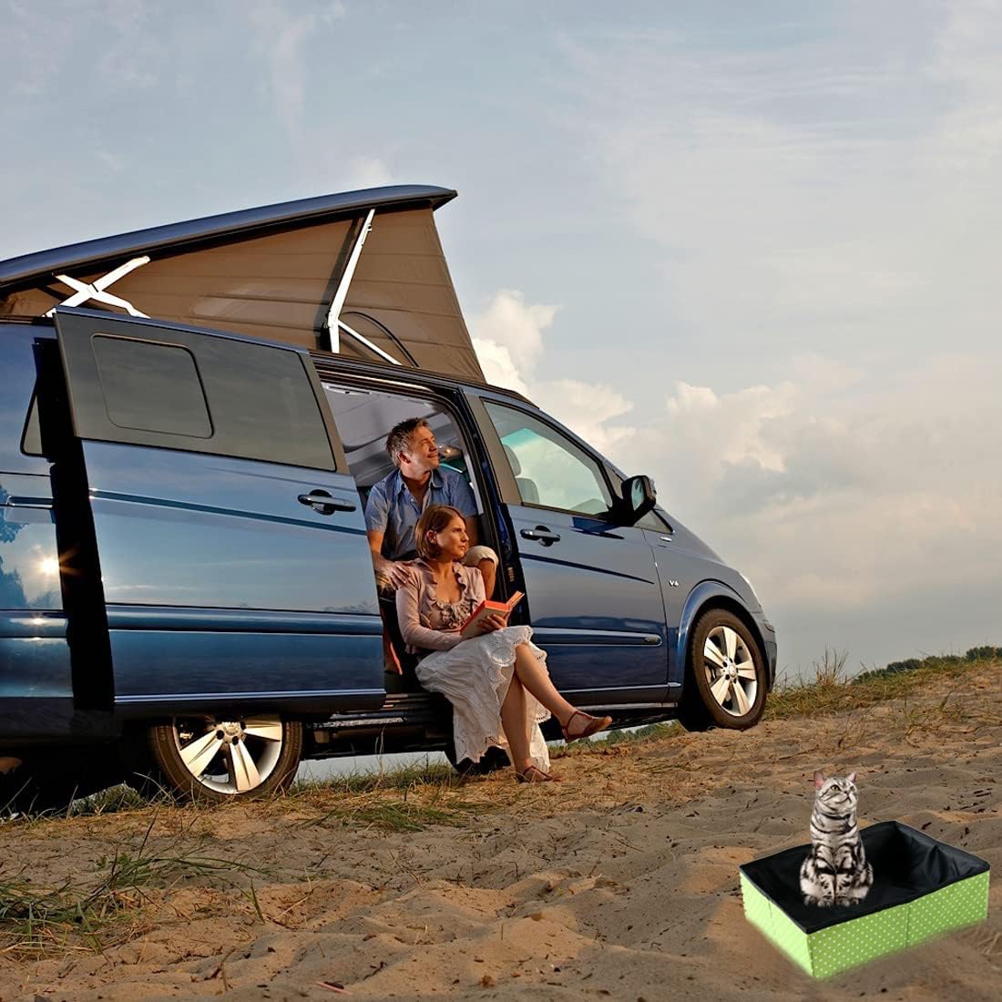 Thumbnail 6 de Faltbare Katzentoilette (40 × 30 × 13 cm) – tragbares Reise-Katzenklo wasserdicht für drinnen, draußen & Camping