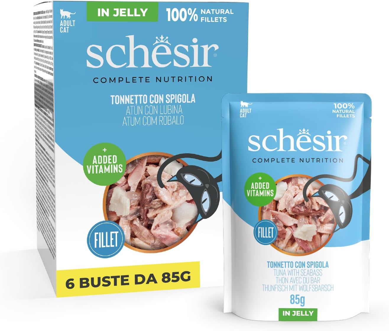 Schesir Thon avec Gelée – Nourriture humide pour chats, 6 x 85 g