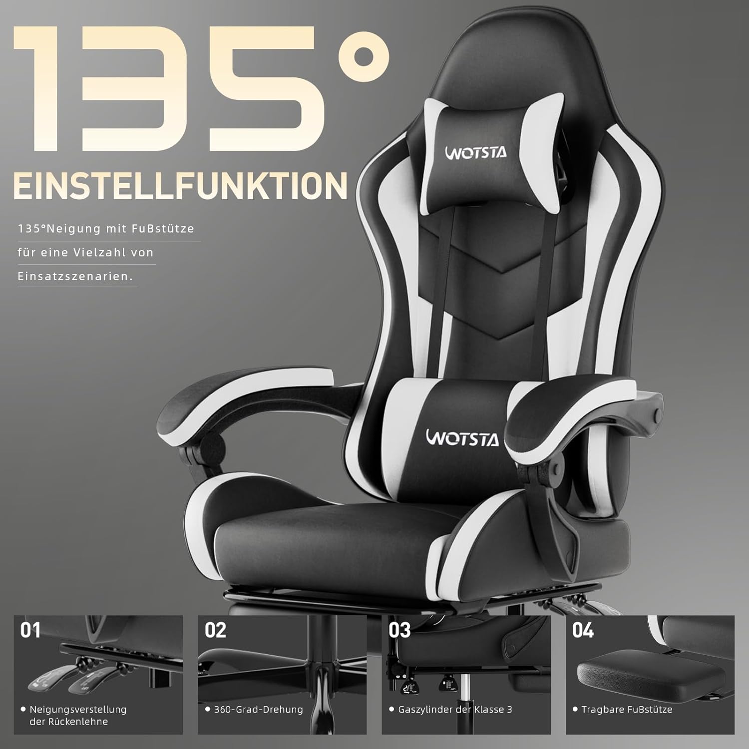 Thumbnail 6 de WOTSTA Gaming Chair 135° Ergonomischer Stuhl