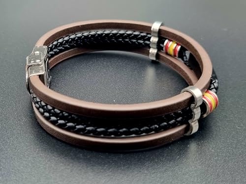 Detalle de HOGALTHY pulsera España para hombre de cuero y acero inoxidable (21 cm) con cierre de seguridad
