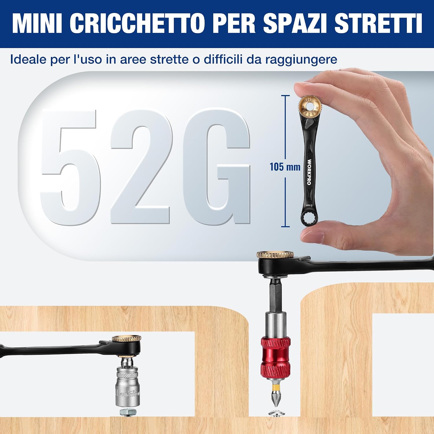 Detalle 2 de WORKPRO 34 Pezzi Mini Set Chiavi a Bussola 1/4