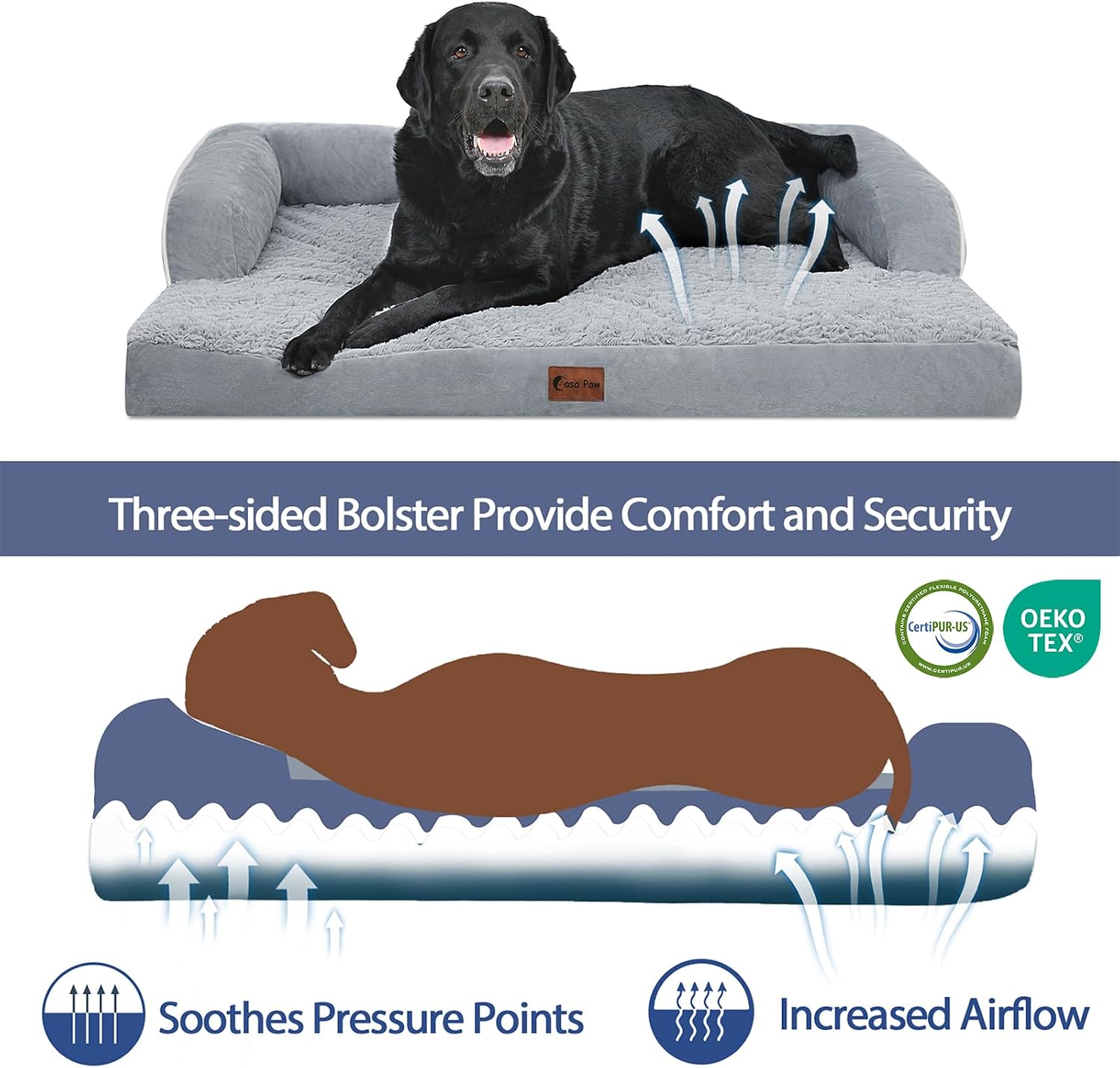 Detalle 2 de Casa Paw CP1201G4535HS-new Orthopedic Dog Bed, 45 x 35 in, Gray