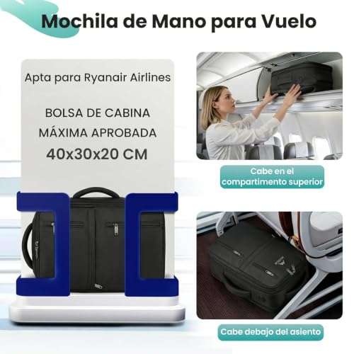Detalle 2 de MATEIN Mochila de cabina 40x30x20 cm para Ryanair, 24 L y bolsa impermeable