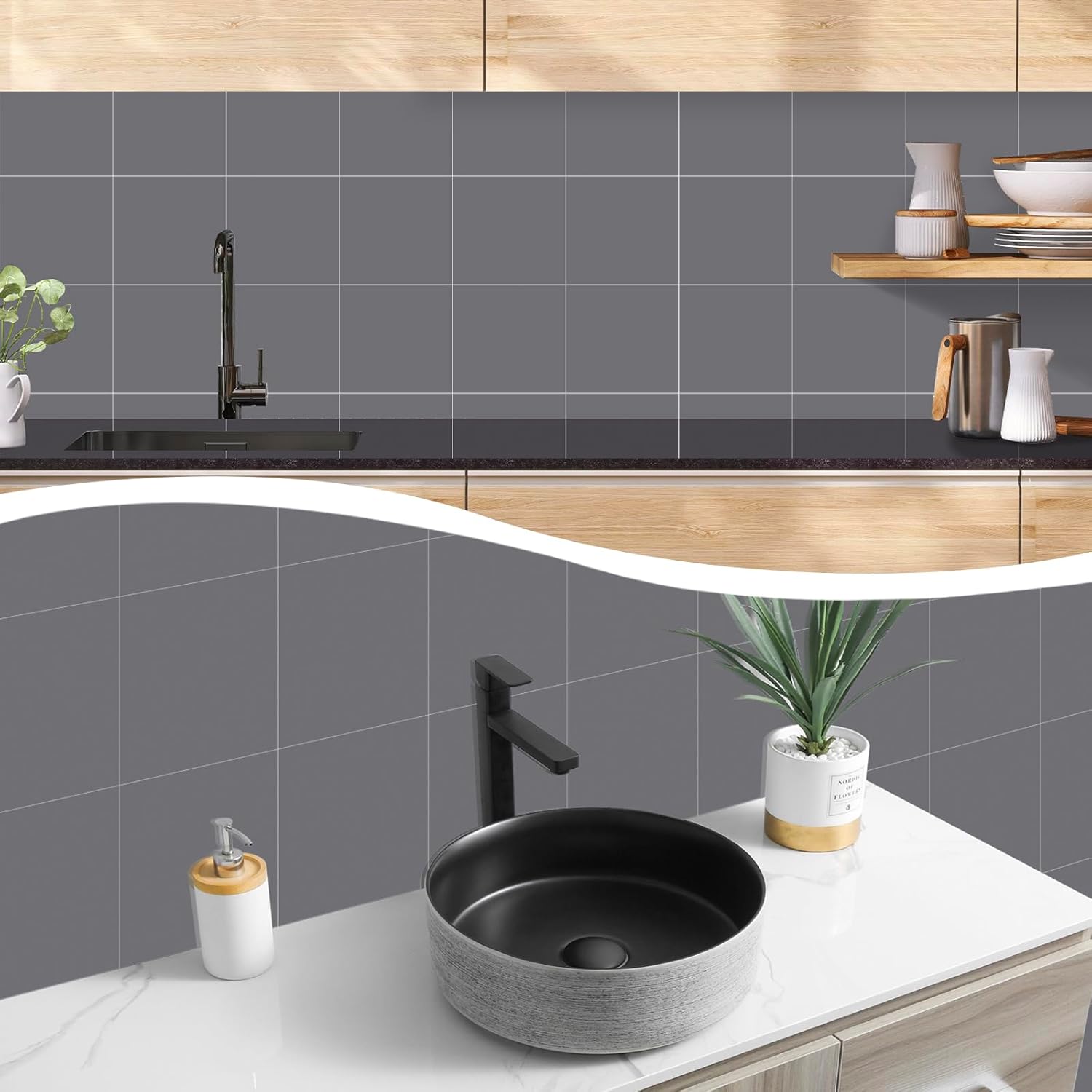 Thumbnail 3 de Hode 50 Adesivi per Piastrelle 15x15 cm Grigio Puro: rinnova cucina e bagno in modo facile e resistente