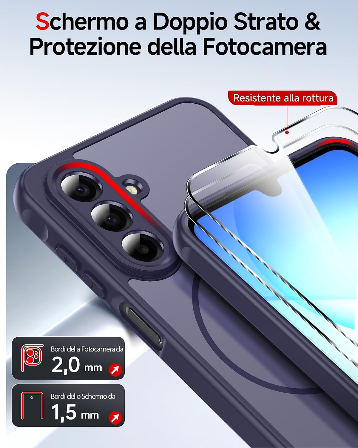 Thumbnail 3 de LeYi Cover magnetica con custodia TPU/PC per Samsung Galaxy A17 5G con 2 vetri temperati, anti-impronte e antiurto, blu