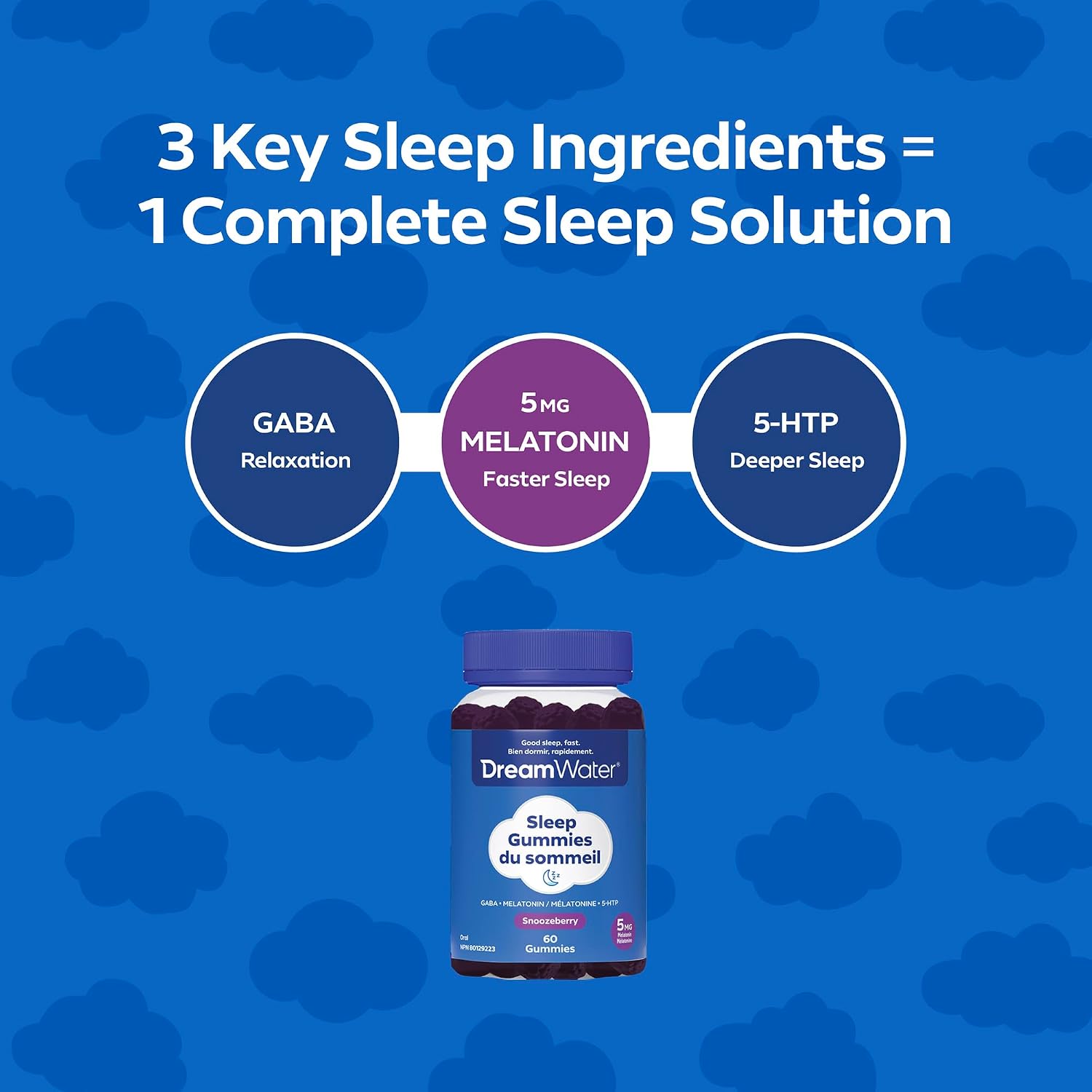 Detalle 2 de Dream Water Snoozeberry Sleep Gummies with Melatonin, GABA & 5-HTP, 60 Count