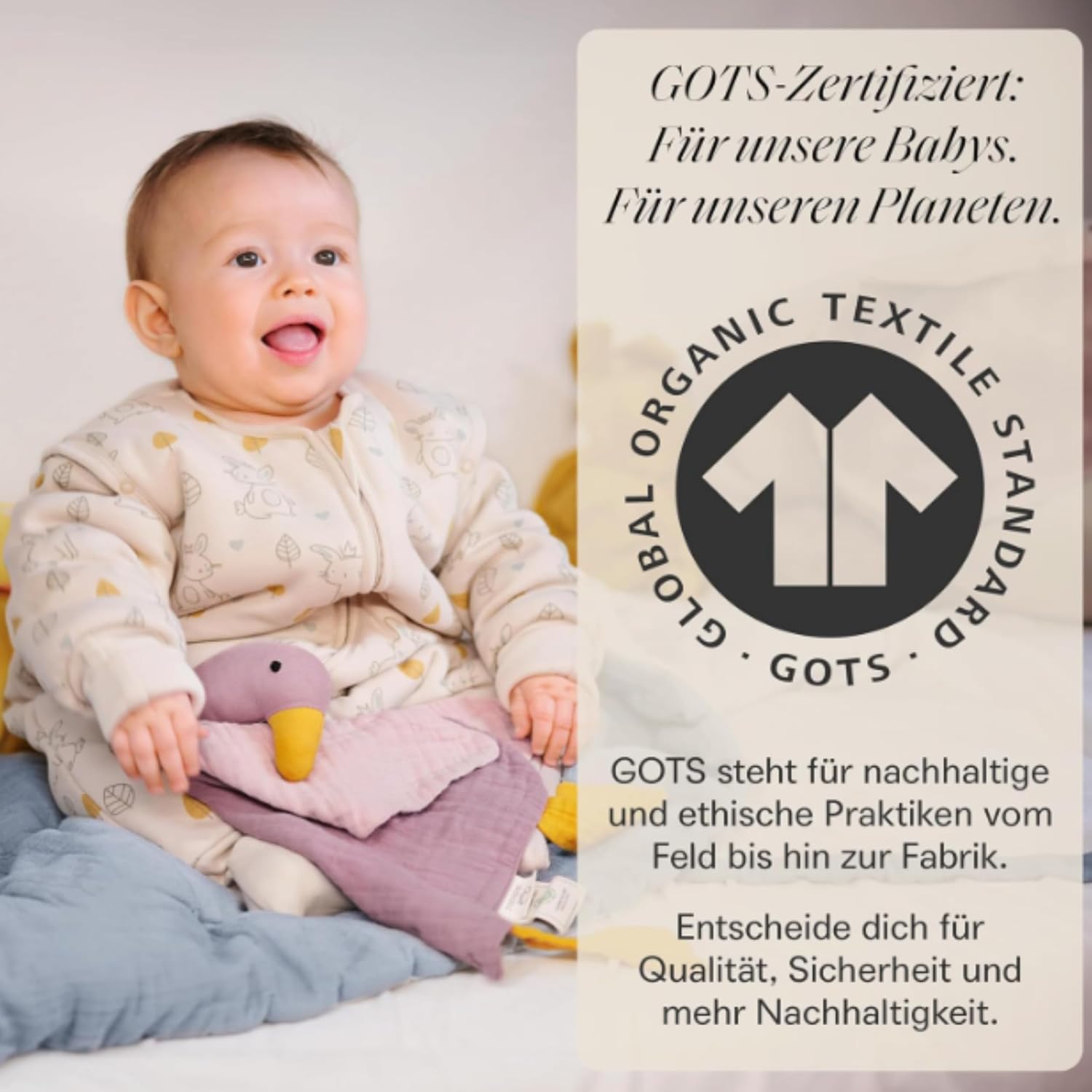 Thumbnail 6 de Mababu Schmusetuch Baby Musselin – Ente aus Bio-Baumwolle (4-lagig), Oeko-TEX®, waschbar – Schnuffeltuch zur Geburt