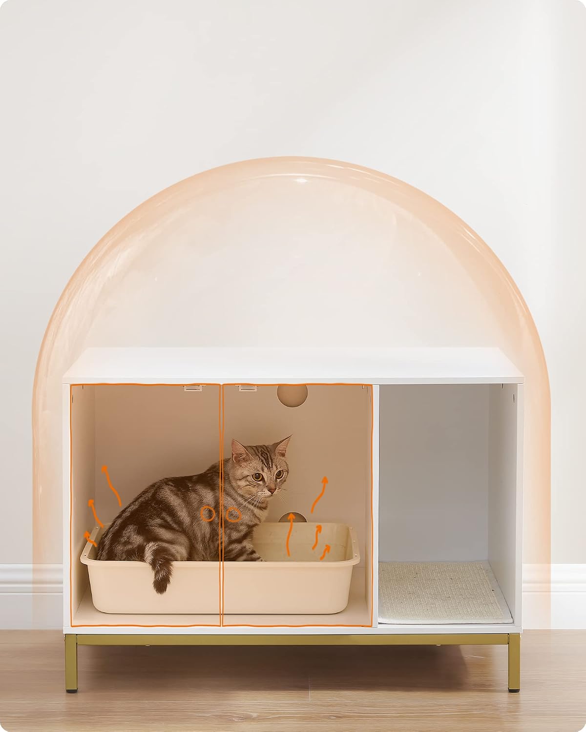 Detalle de Feandrea Bryan Collection PCL007W01 Cat Litter Box Enclosure, Cloud White and Pale Gold