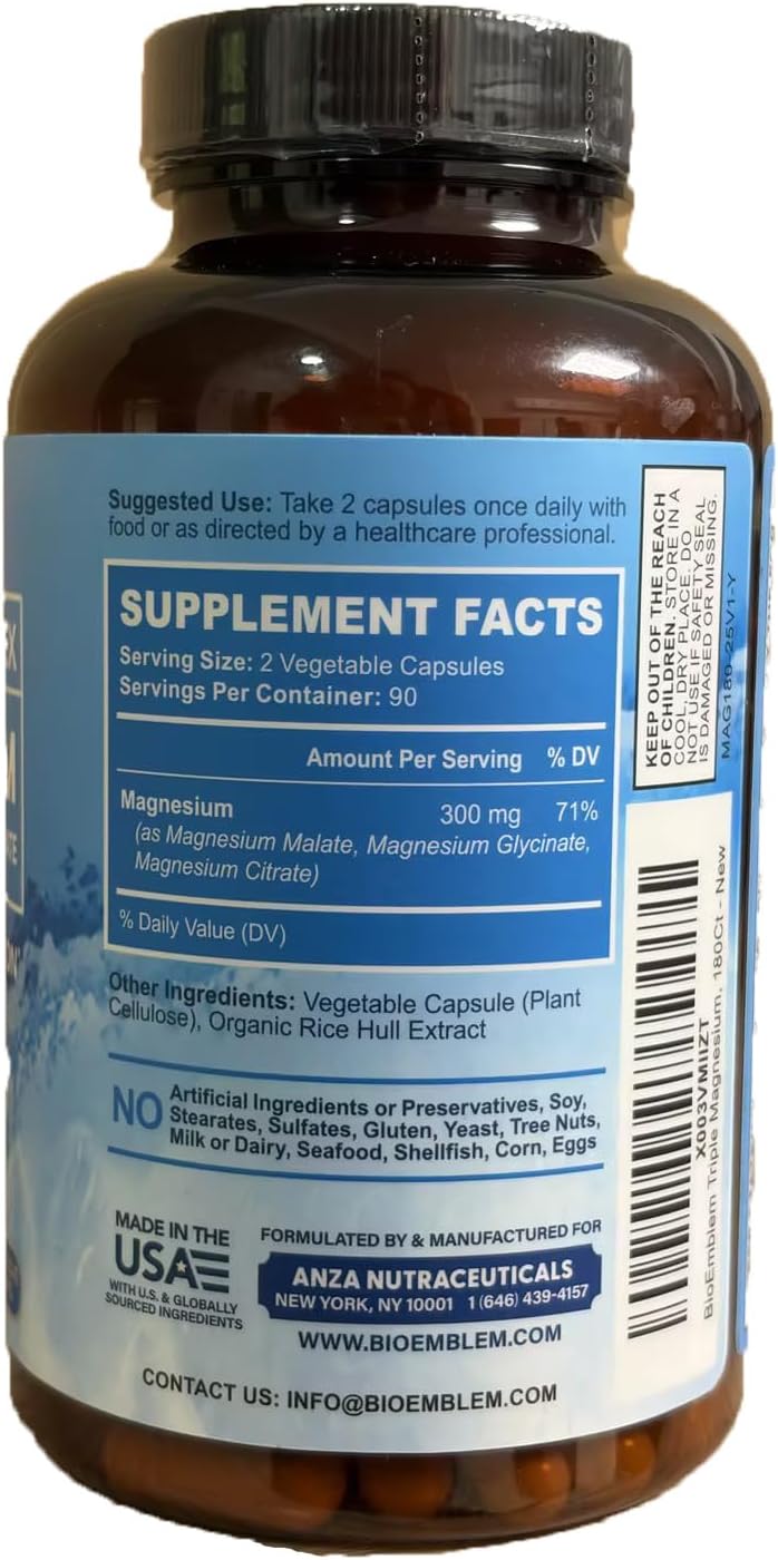 Thumbnail 6 de BioEmblem Triple Magnesium Complex Supplement, 300 mg, 180 Capsules