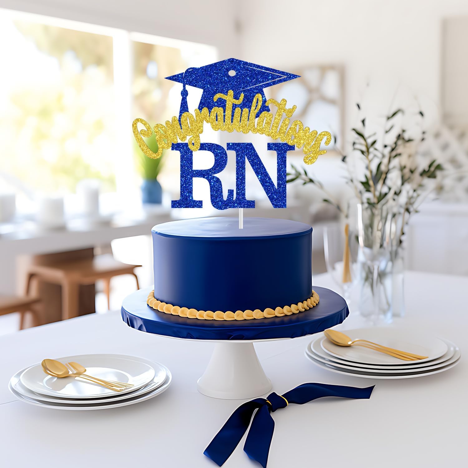 Detalle 2 de RN Cake Topper, Blue and Gold Glitter