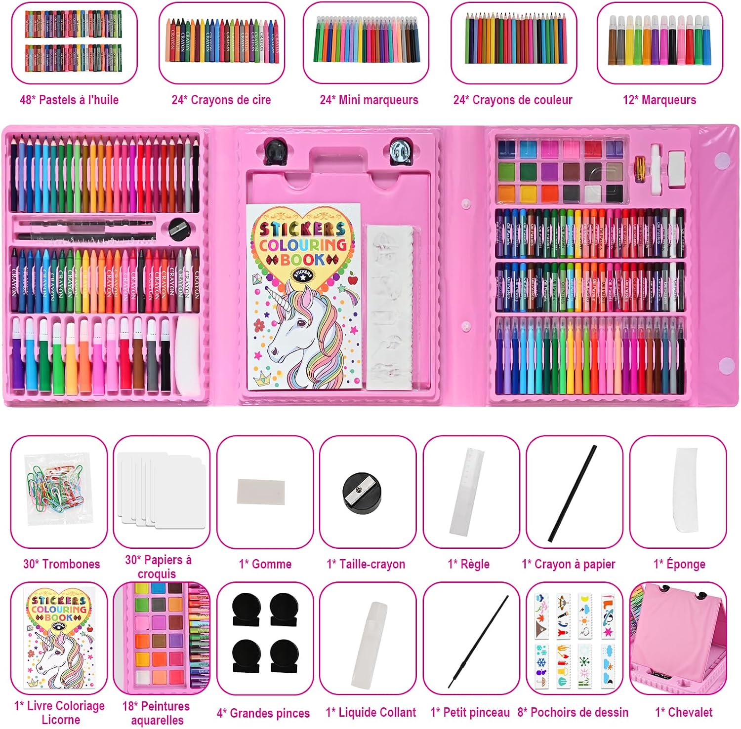 Detalle de GOLDGE Maletín de Pinturas para Niñas con Unicornio: 230+ Pcs para 3–9 Años