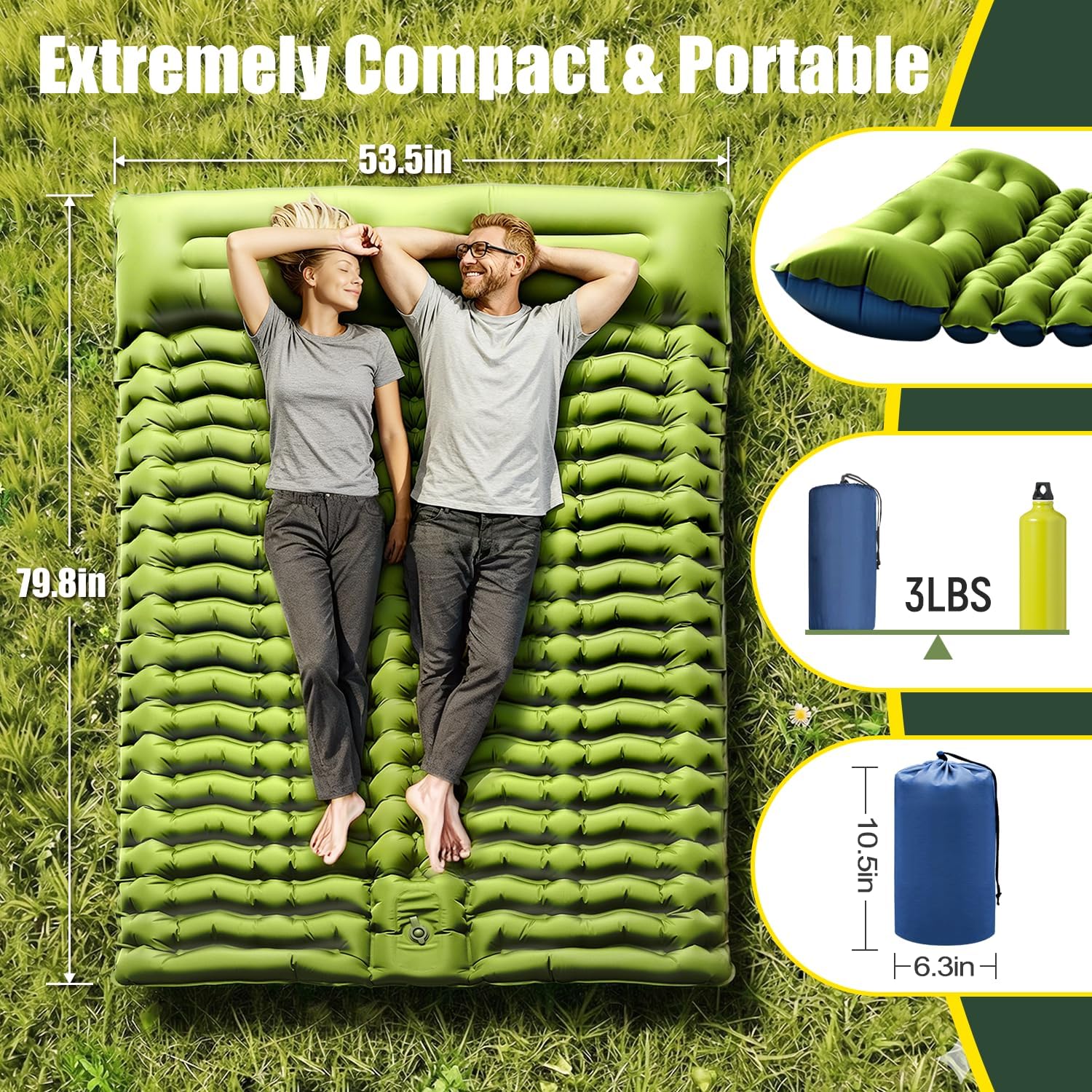 Detalle 2 de Yuzonc Double Sleeping Pad - Self-Inflating 4" Thick for Two