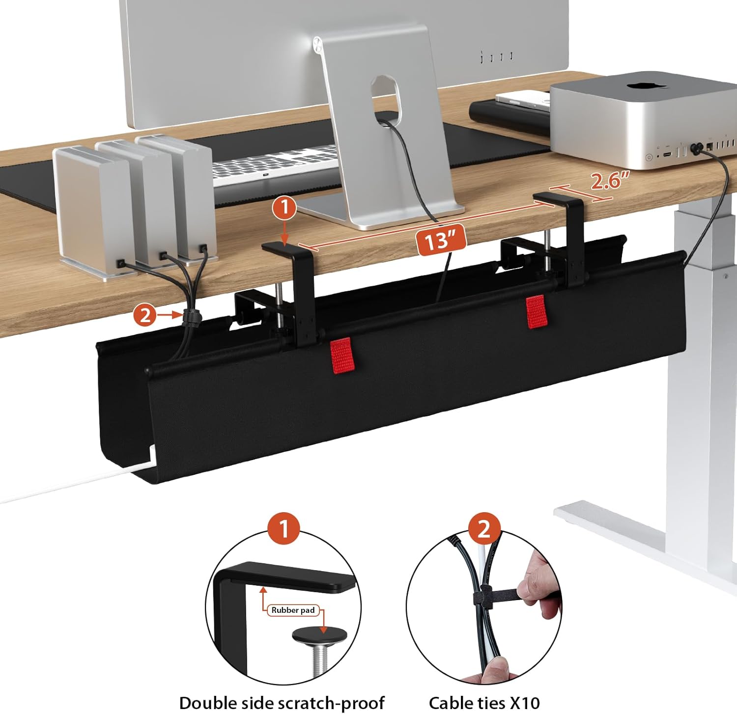 Thumbnail 2 de Univivi 28-Inch No Drill Under Desk Cable Management Tray