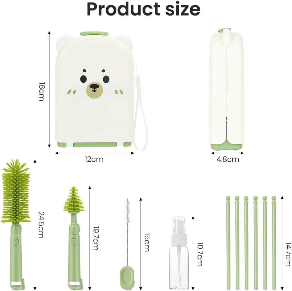 Thumbnail 1 de Vicloon 6 in 1 Baby Bottle Brush Set – Travel Cleaning Kit (Green)