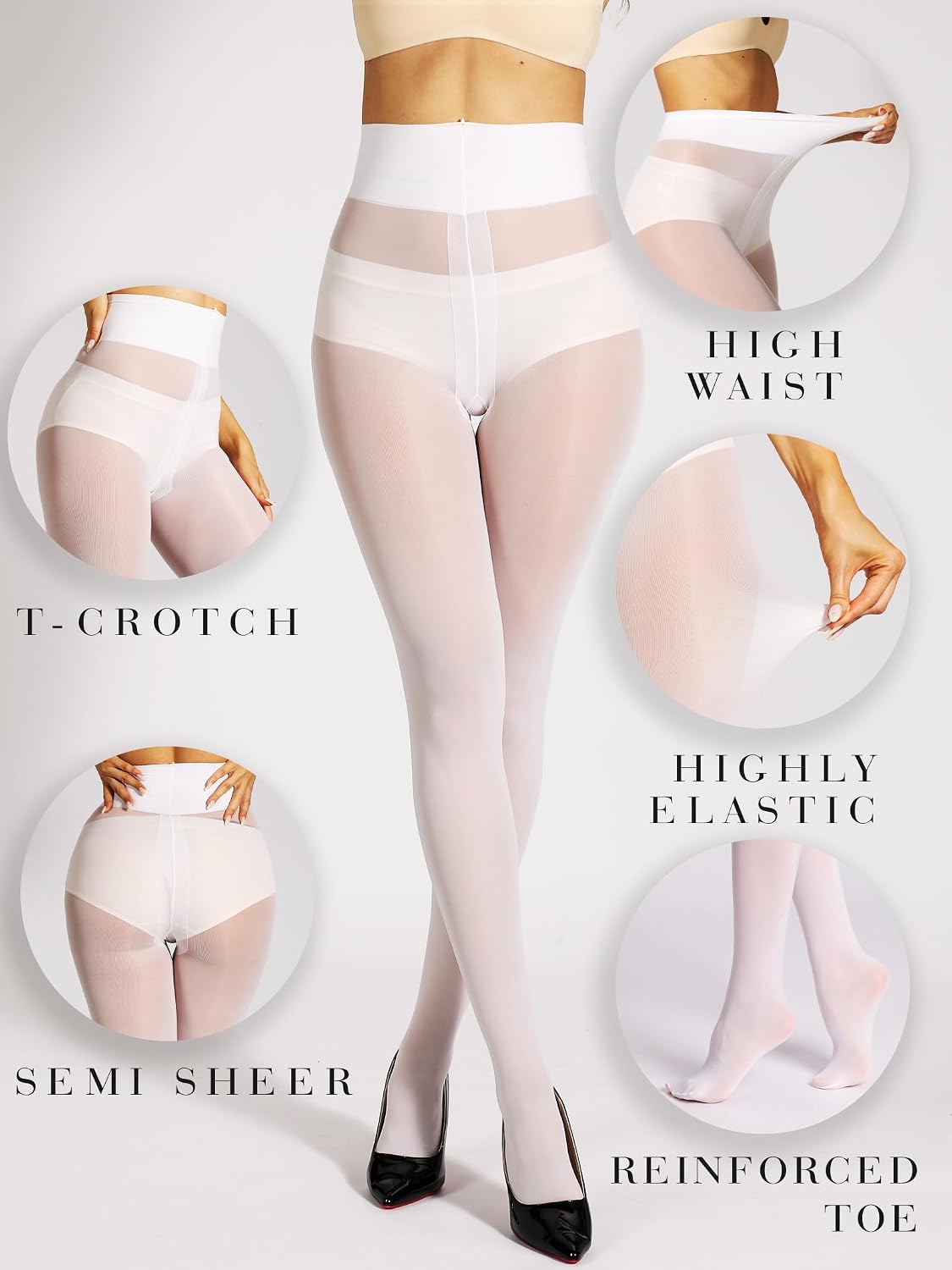 Detalle 1 de HOTBOSS 40D Semi-Sheer Tights, High-Waist Rip-Resistant Pantyhose