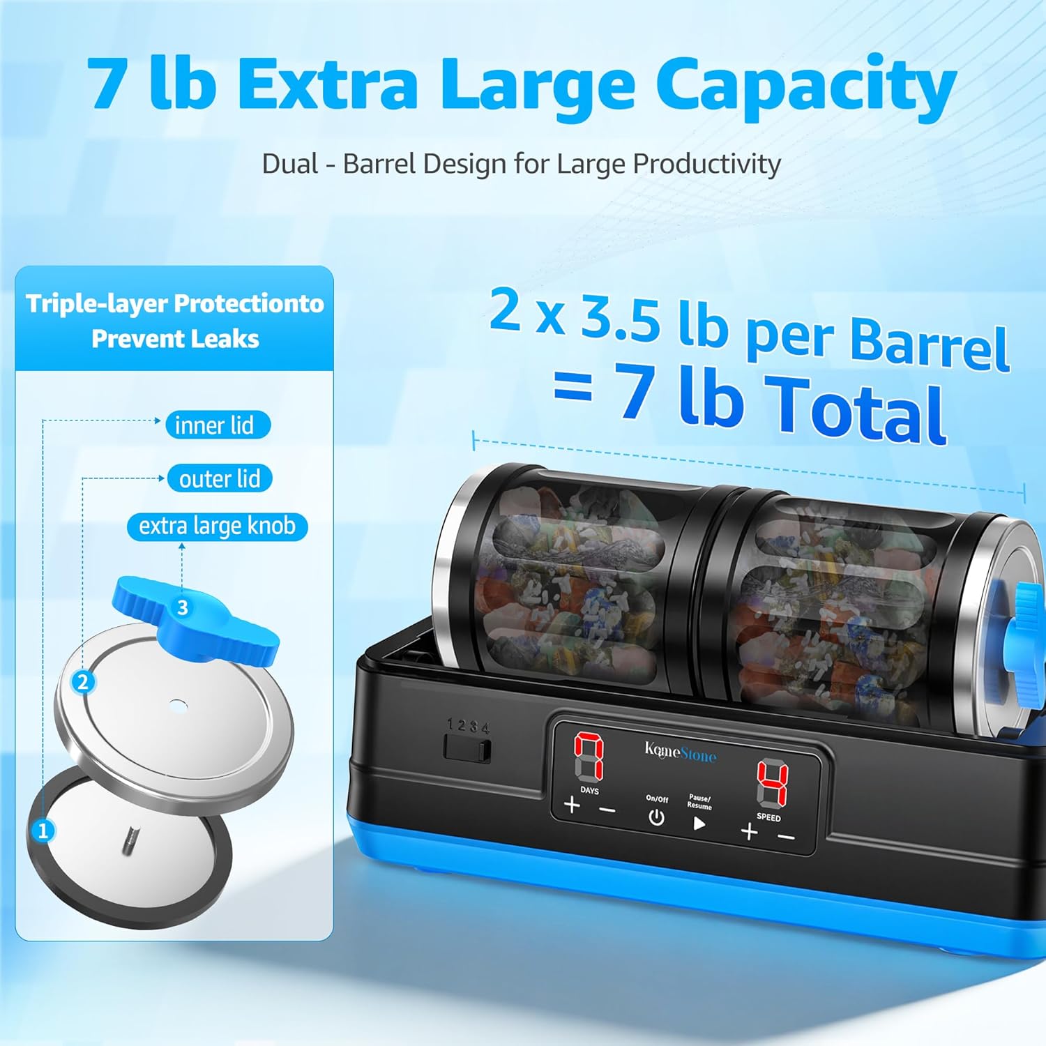 Thumbnail 2 de KomeStone Ultra Quiet 7LB Dual Barrel Rock Tumbler Kit with Noise-Canceling Cover