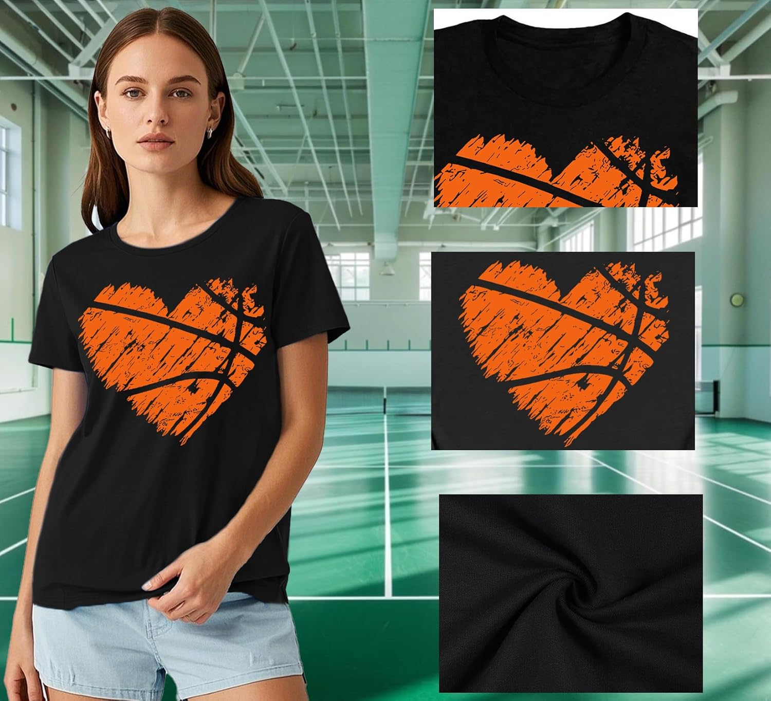 Detalle de Qskall Women's T-Shirts Cute Netball Heart Shirt – Basketball Tee Tops