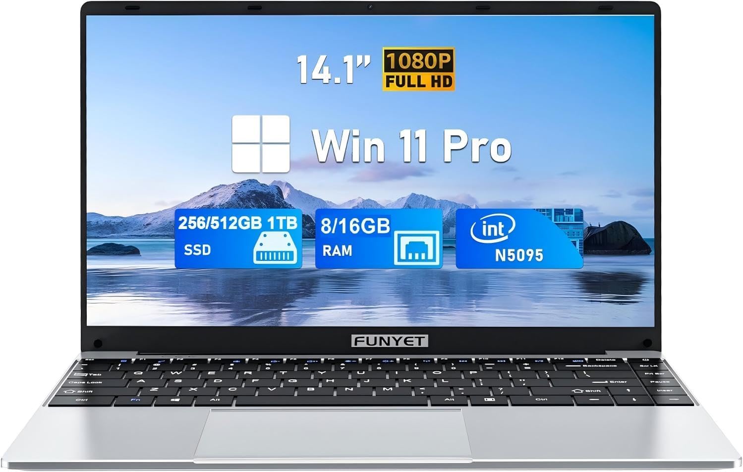 Detalle de FUNYET 14-Inch Laptop Computer (2026) – 16GB RAM, 512GB SSD, N5095, Windows 11 Pro, Office 365, 2-Year Warranty