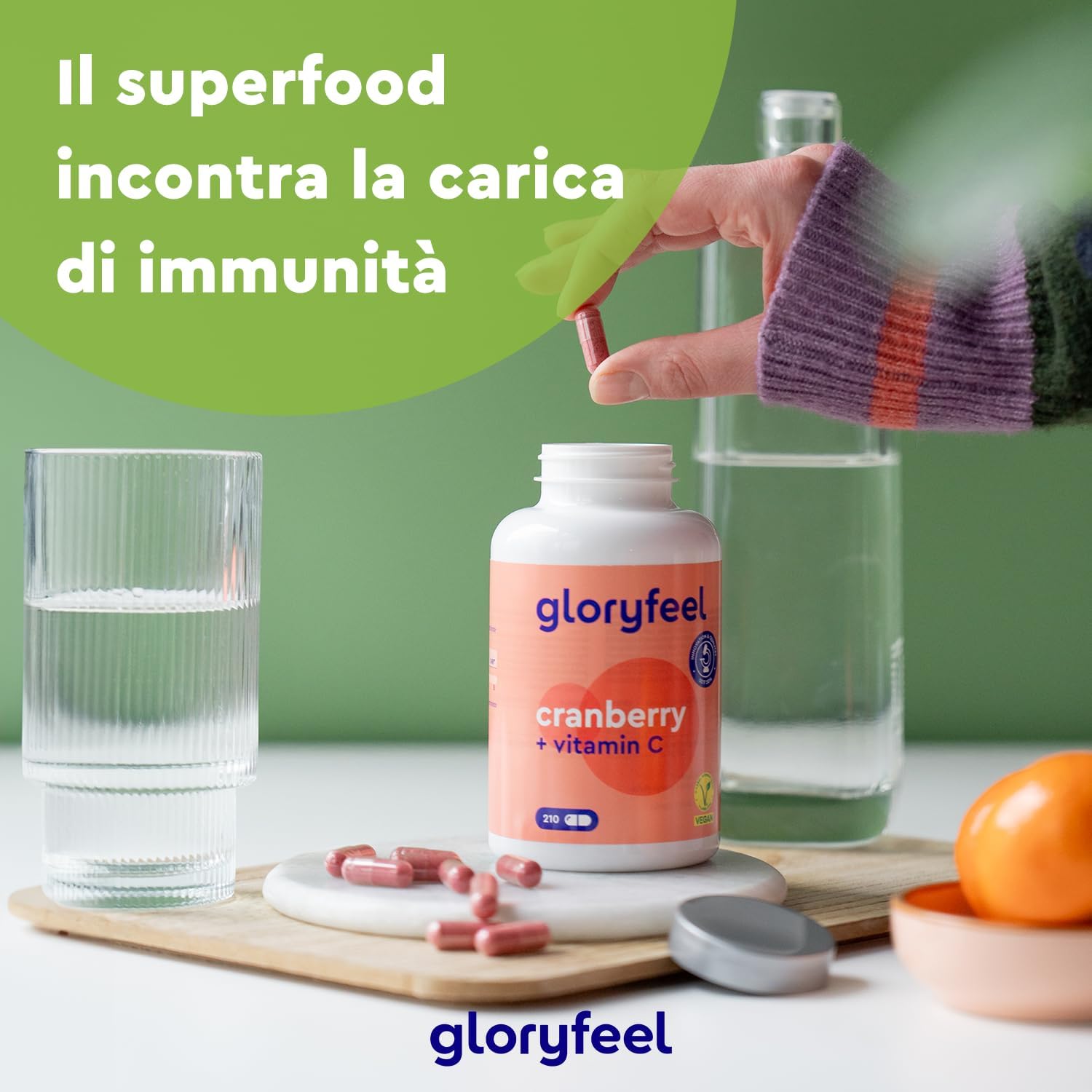 Thumbnail 6 de Gloryfeel Cranberry Capsule al mirtillo rosso americano + Vitamina C, 210 capsule (7 mesi) vegan