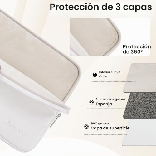 Detalle de Aucase Funda Portátil 13‑14" Impermeable en Cuero — Compatible con MacBook Pro 14"/Air 13" y más