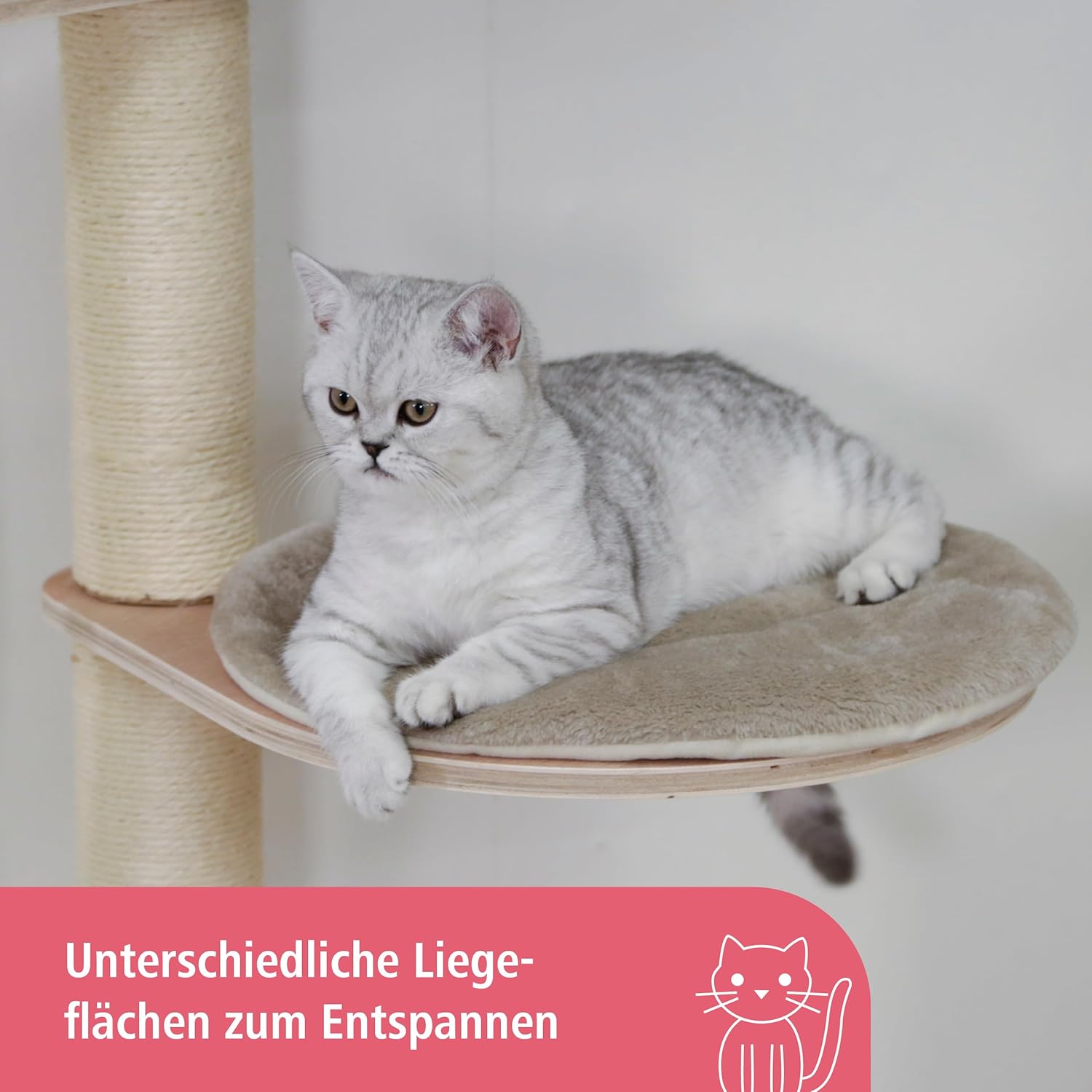 Thumbnail 4 de Kerbl Pet Katzenkratzbaum Dolomit Grappa (Taupe) zur Wandmontage – Katzenliegeplatz mit Sisalsäulen, 80x66x158 cm