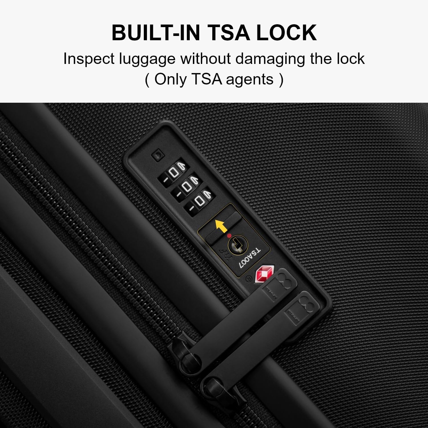 Thumbnail 6 de LEVEL8 Suitcase Set of 2 Carry-On Trolley Cases with 8 Spinner Wheels and TSA-Approved Locks (Black, Micro-Diamond Textured)
