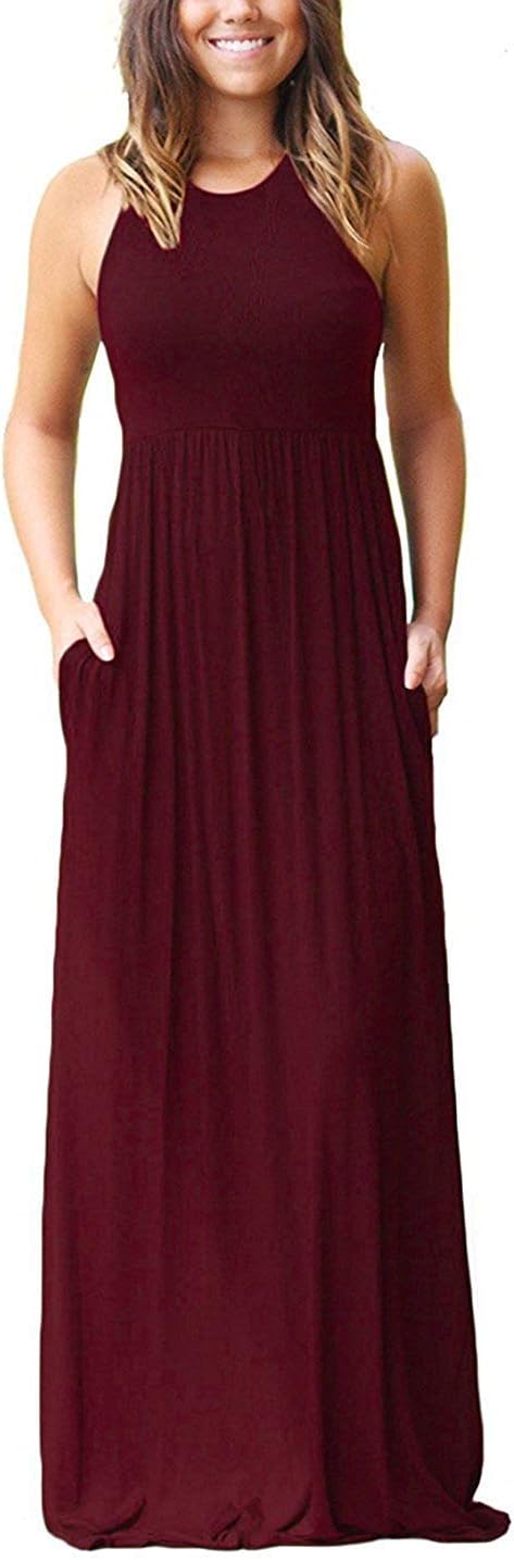 Detalle de PCEAIIH Women's Casual Maxi Dress with Pockets – Sleeveless or Long Sleeve, Elastic Waist