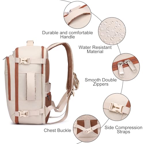 Thumbnail 3 de ENZOSUM mochila de cabina para avión 40x30x20 (24L) para mujer, beige, con funda para portátil de 15,6