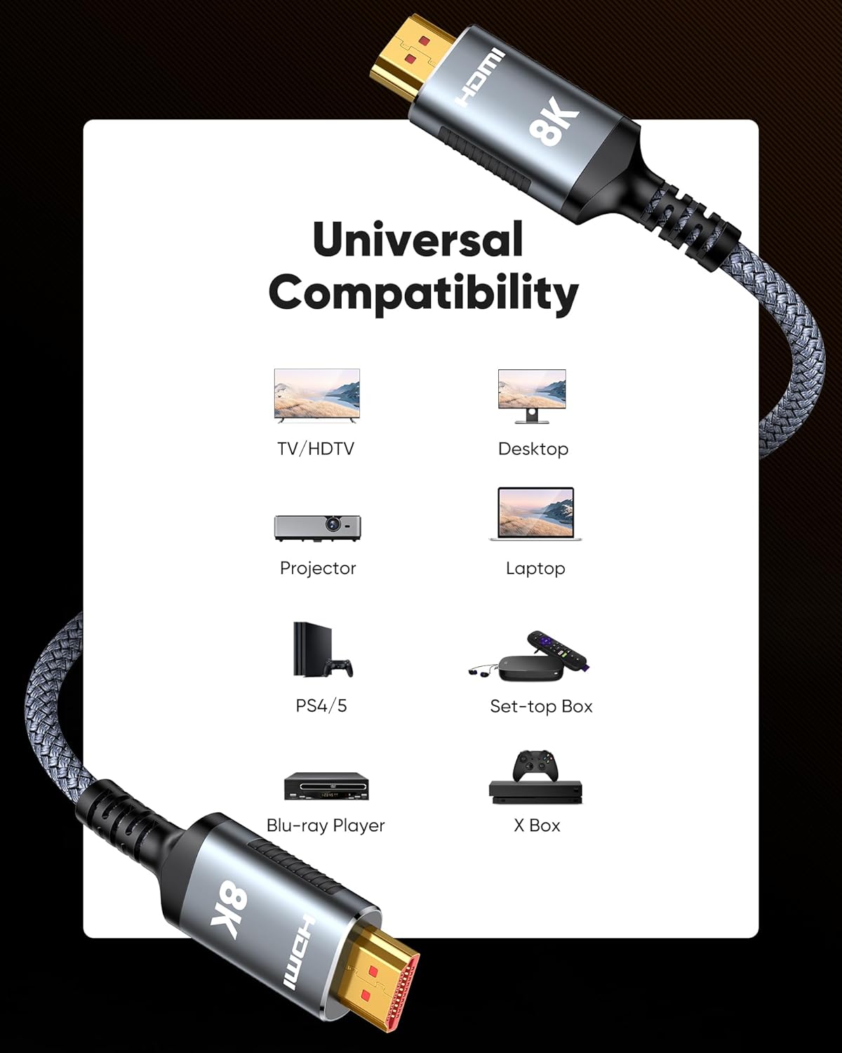 Thumbnail 5 de Highwings HDMI-Kabel 10 m (HDMI 2.1, 48 Gbps, 8K@60Hz) für PS5, TV, Blu-ray & Monitore