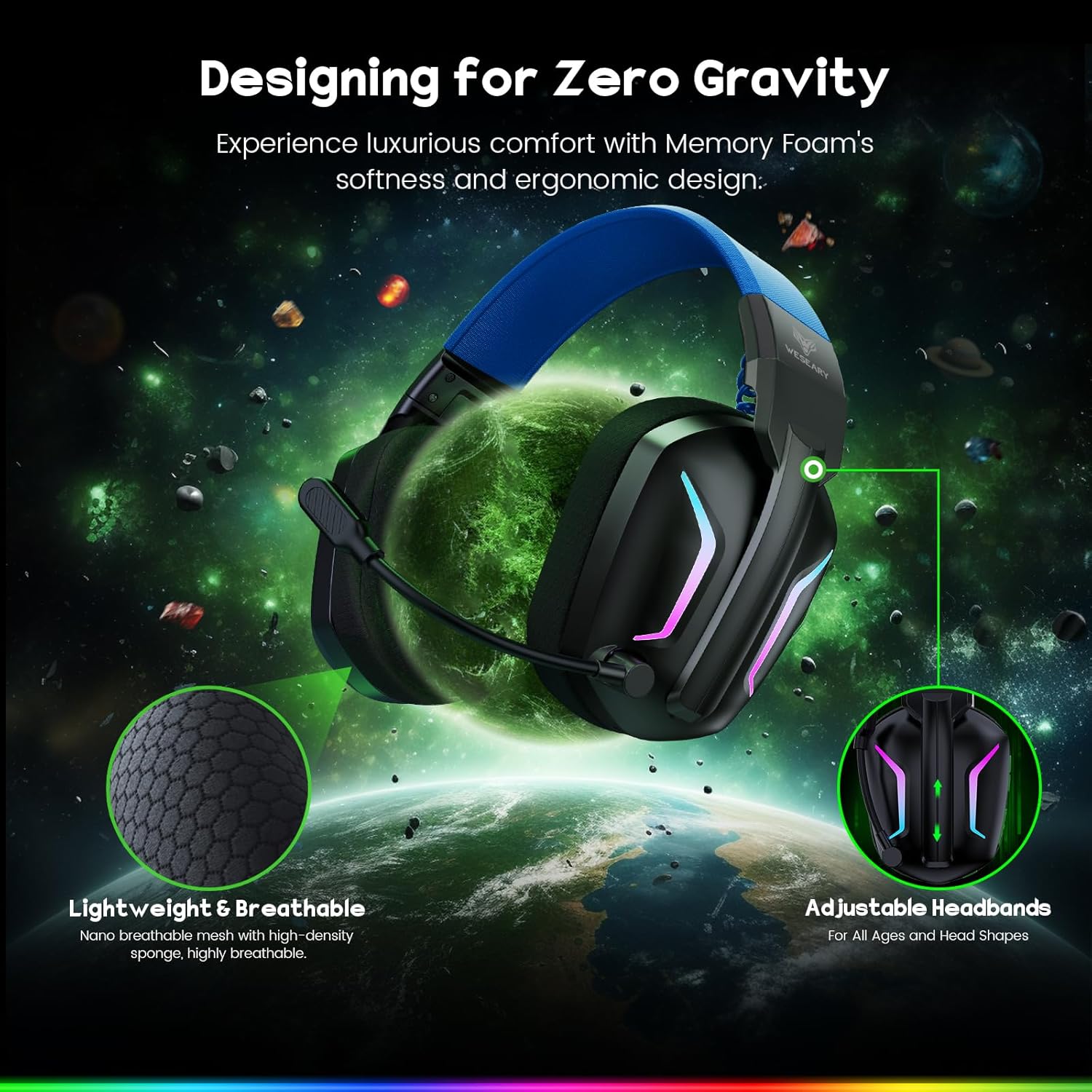 Thumbnail 6 de WESEARY WG1 kabelloses Gaming-Headset für PS5, PS4, PC, Switch und weitere Geräte (Bluetooth & 2,4-GHz, mit Mikrofon)