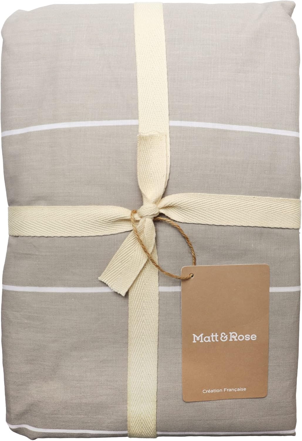 Thumbnail 3 de Matière Naturelle MATT & ROSE Drap housse 90x190 cm Stripes en 100% coton (Oeko-TEX) – Greige
