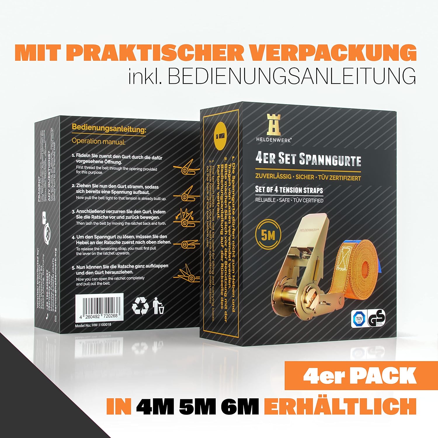 Thumbnail 5 de HELDENWERK 4-teiliges Spanngurt-Set mit Ratsche, Doppelnaht & Tüv/Gs-Zertifizierung (5 m)