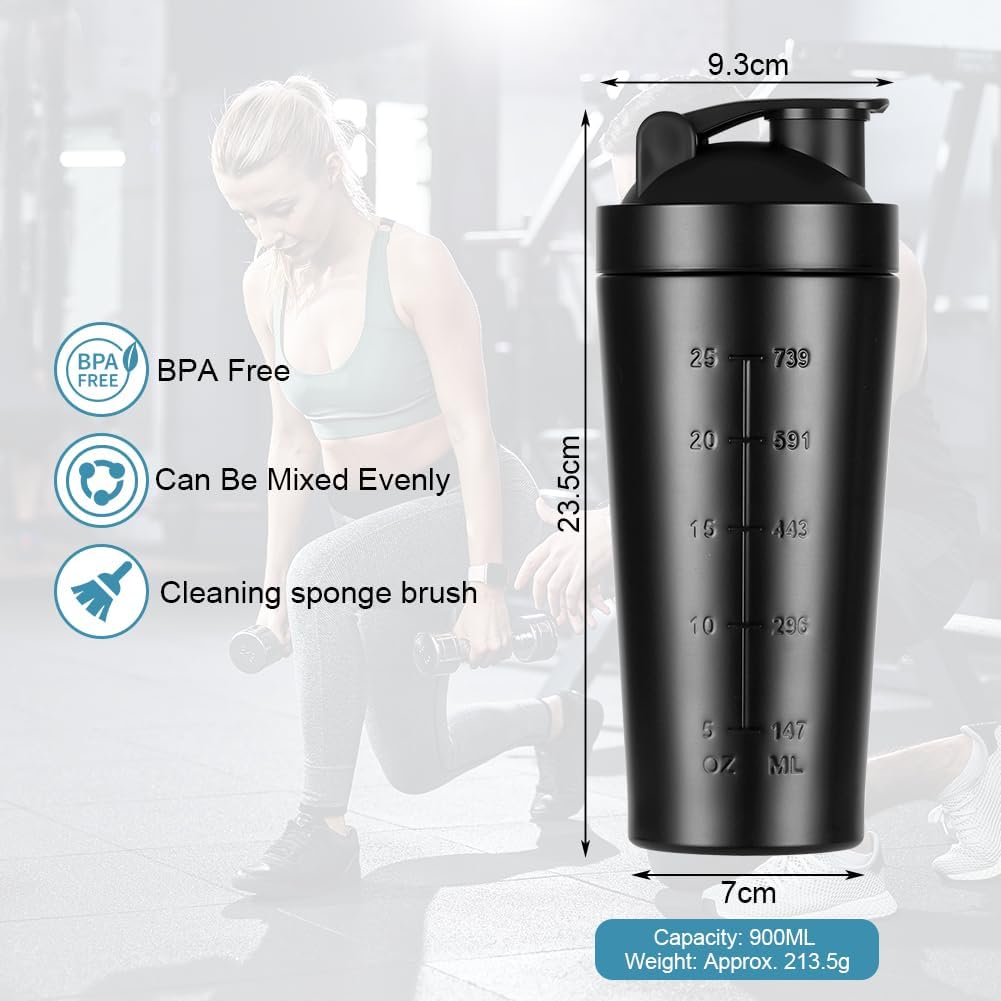 Thumbnail 1 de AOGOE 900ml Stainless Steel Protein Shaker Bottle with Mixing Ball (Leak Proof Metal Gym Shaker)