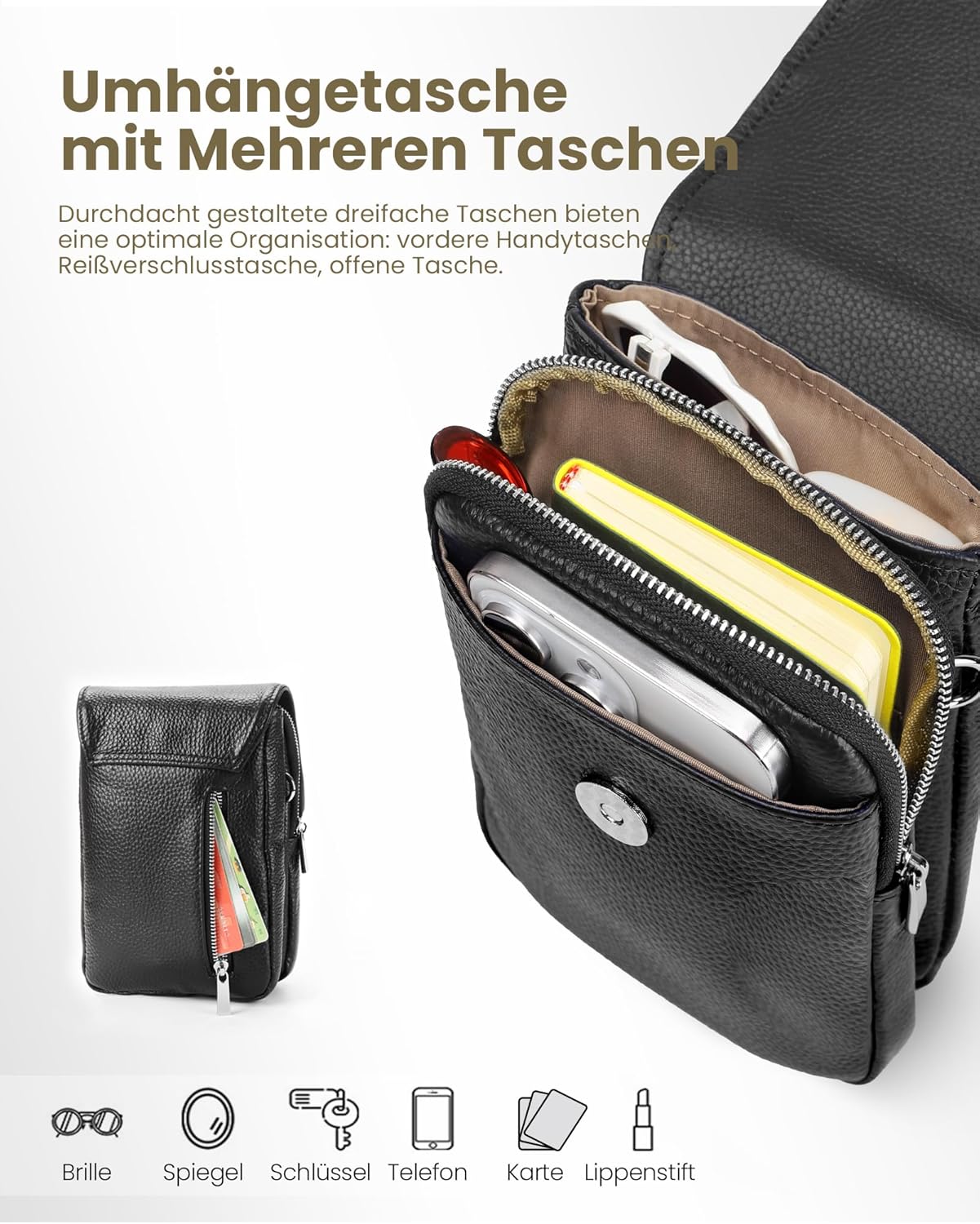 Detalle de befen Echtleder Handytasche zum Unhängen Damen mit RFID-Blockierung – Klein, flexibel und sicher