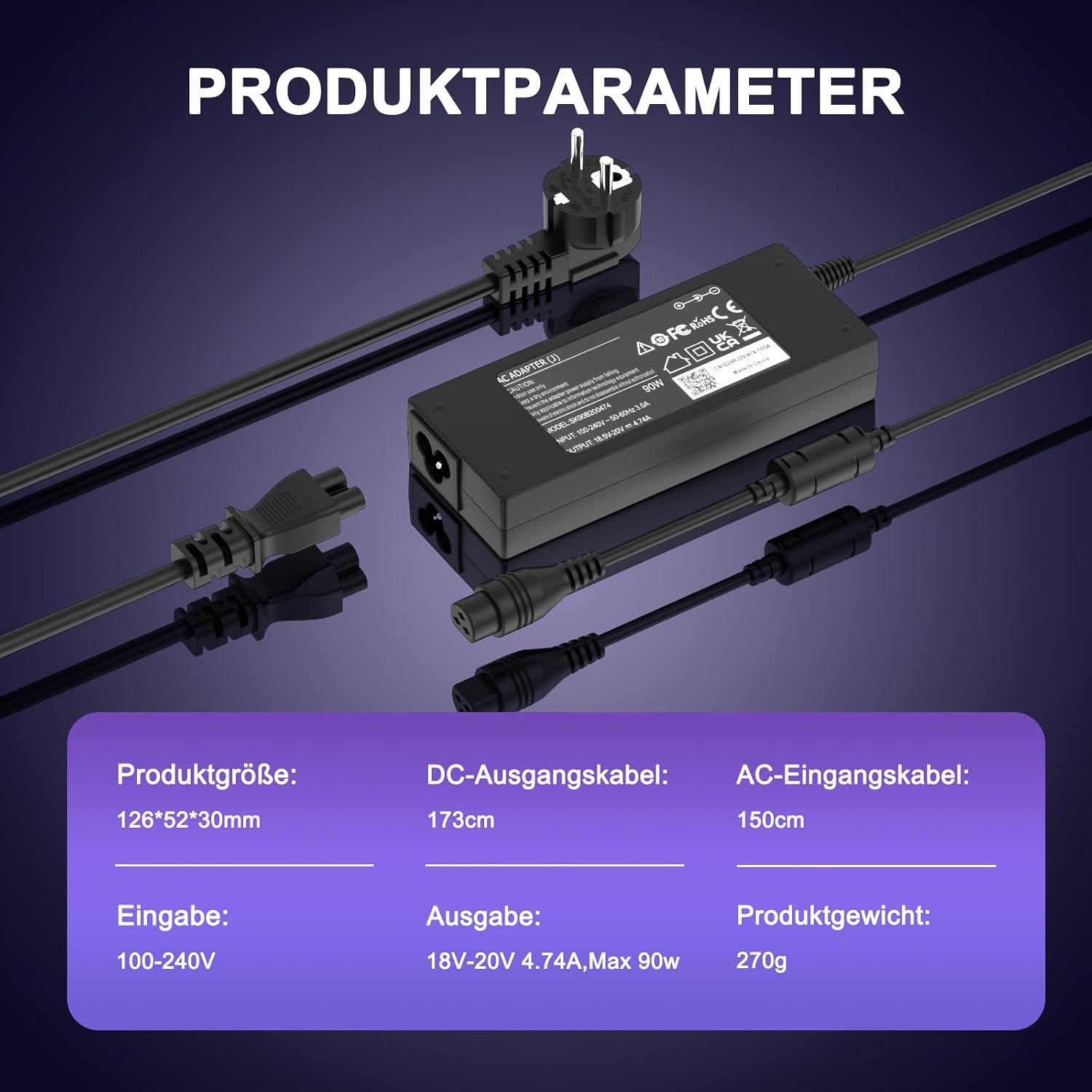 Thumbnail 2 de 90W universelles Netzteil Ladegerät für Laptop – 18–20V, 15 Stecker, 4,74A Max