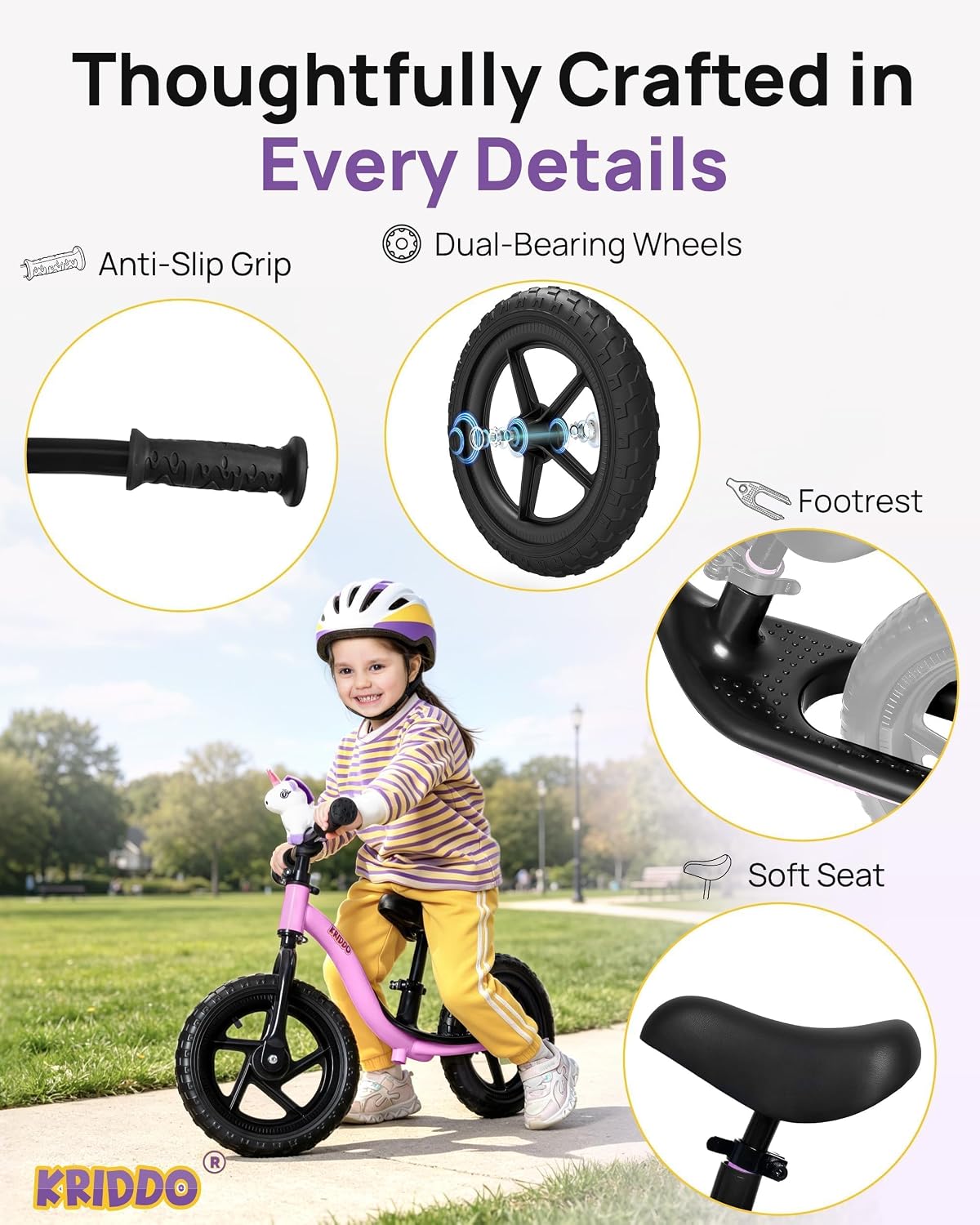Thumbnail 5 de KRIDDO Toddler Balance Bike (24 Months to 5 Years) with Limited Steering and Training Footrest